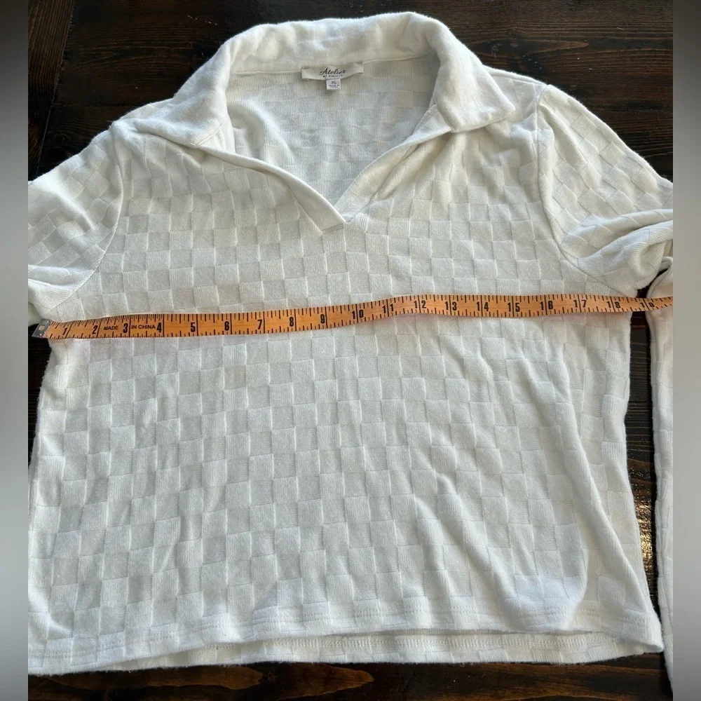 Atelier by Kirious Long Sleeve Cropped Checkered Weave Cream Sweater | Sz XL